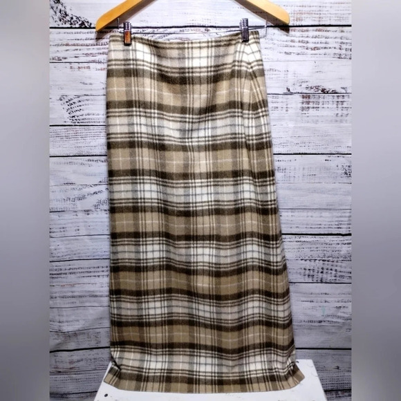 Nine & Co Pencil Skirt in Brown Cream size 8 Plaid Wool Maxi Office - Picture 1 of 4